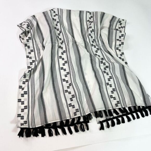 Ann Taylor Loft Cover Up Womens Medium Black White Fringe Drawstrings Tunic NEW - Picture 5 of 9